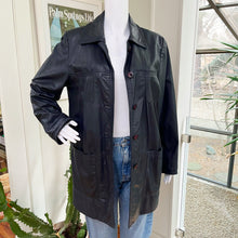 Load image into Gallery viewer, Danier Navy Leather Coat
