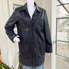 Load image into Gallery viewer, Danier Navy Leather Coat
