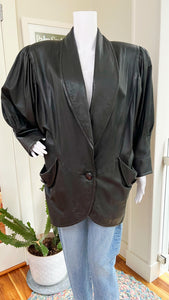 Black Puff Shoulder Leather Coat