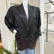 Load image into Gallery viewer, Black Puff Shoulder Leather Coat
