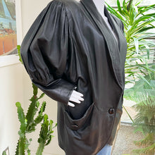 Load image into Gallery viewer, Black Puff Shoulder Leather Coat
