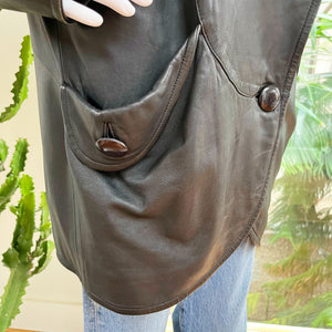 Black Puff Shoulder Leather Coat