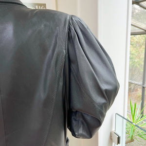 Black Puff Shoulder Leather Coat