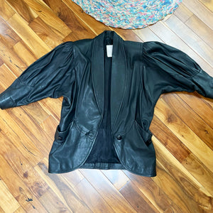 Black Puff Shoulder Leather Coat