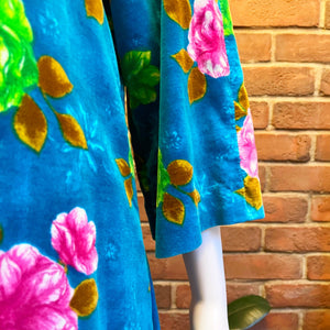 Turquoise Floral Velour Over Coat