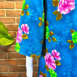 Turquoise Floral Velour Over Coat