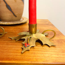 Load image into Gallery viewer, Brass Holly Candlestick Holders (2)
