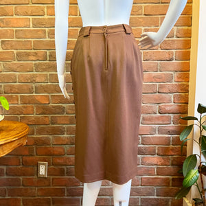 Simon Chang Brown Wool Pencil Skirt