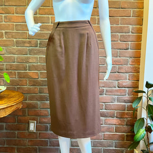 Simon Chang Brown Wool Pencil Skirt