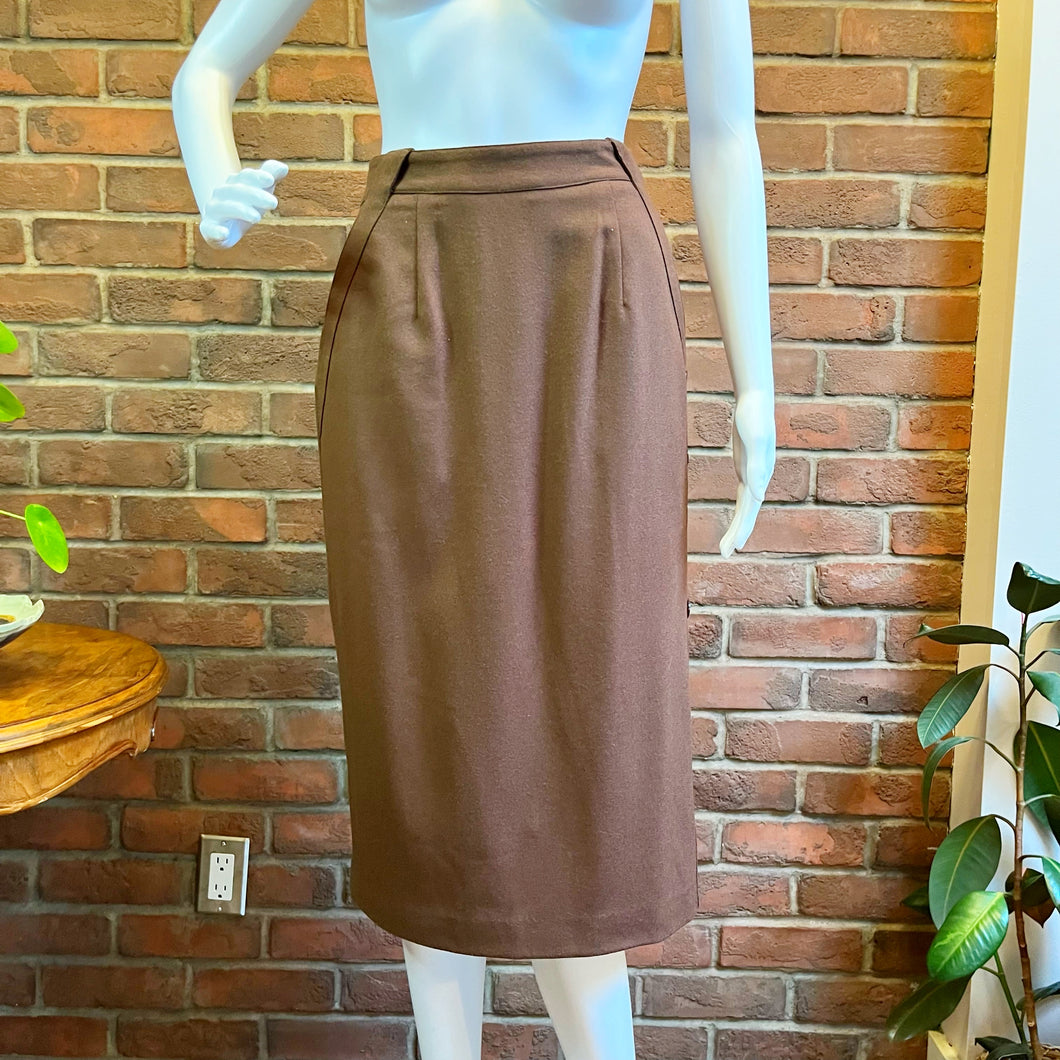 Simon Chang Brown Wool Pencil Skirt