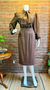 Simon Chang Brown Wool Pencil Skirt