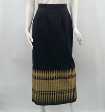 Load image into Gallery viewer, Thai Silk Black&amp;Gold Pencil Skirt
