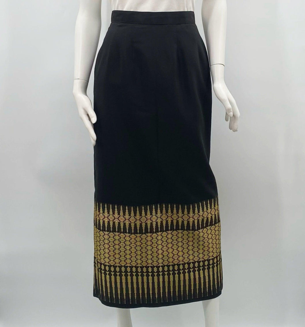 Thai Silk Black&Gold Pencil Skirt