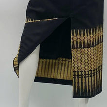 Load image into Gallery viewer, Thai Silk Black&amp;Gold Pencil Skirt
